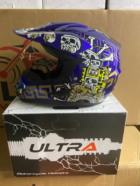Ultra Motocross Motorcross Helm Skull & Bones Blue