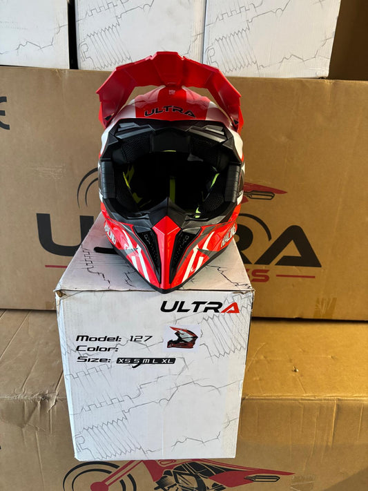 Ultra Motocross Motorcross Helm Rood/Wit Racing