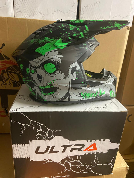 Ultra Motocross Motorcross Helm Zombie Green/Black