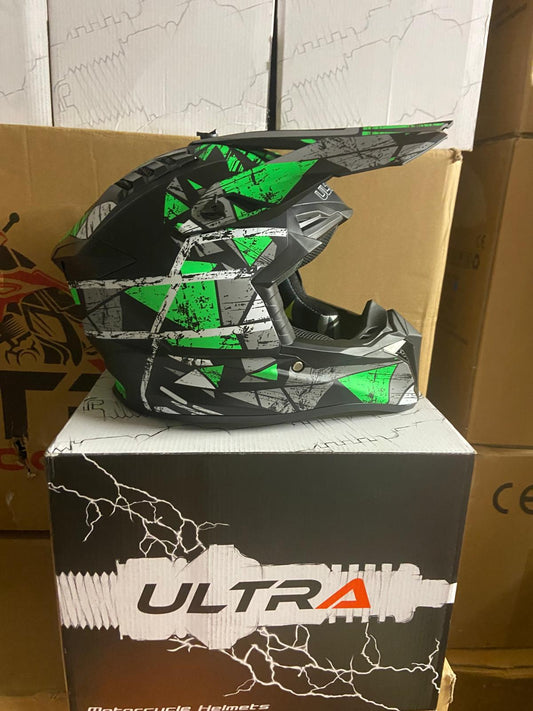 Ultra Motocross Motorcross Helm Stripes Black/Green