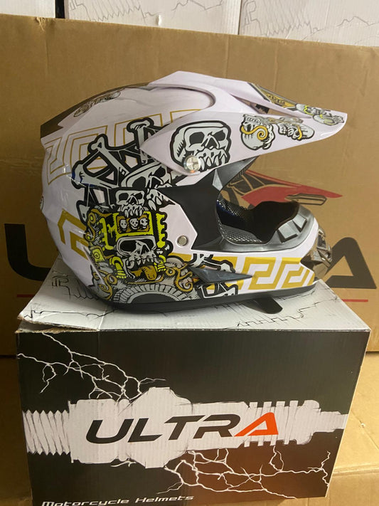 Ultra Motocross Motorcross Helm Skull & Bones White