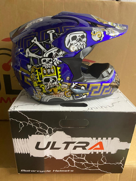 Ultra Motocross Motorcross Helm Skull & Bones Blue
