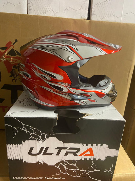 Ultra Motocross Motorcross Helm Red Flames