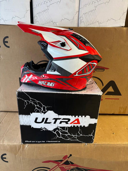 Ultra Motocross Motorcross Helm Rood/Wit Racing