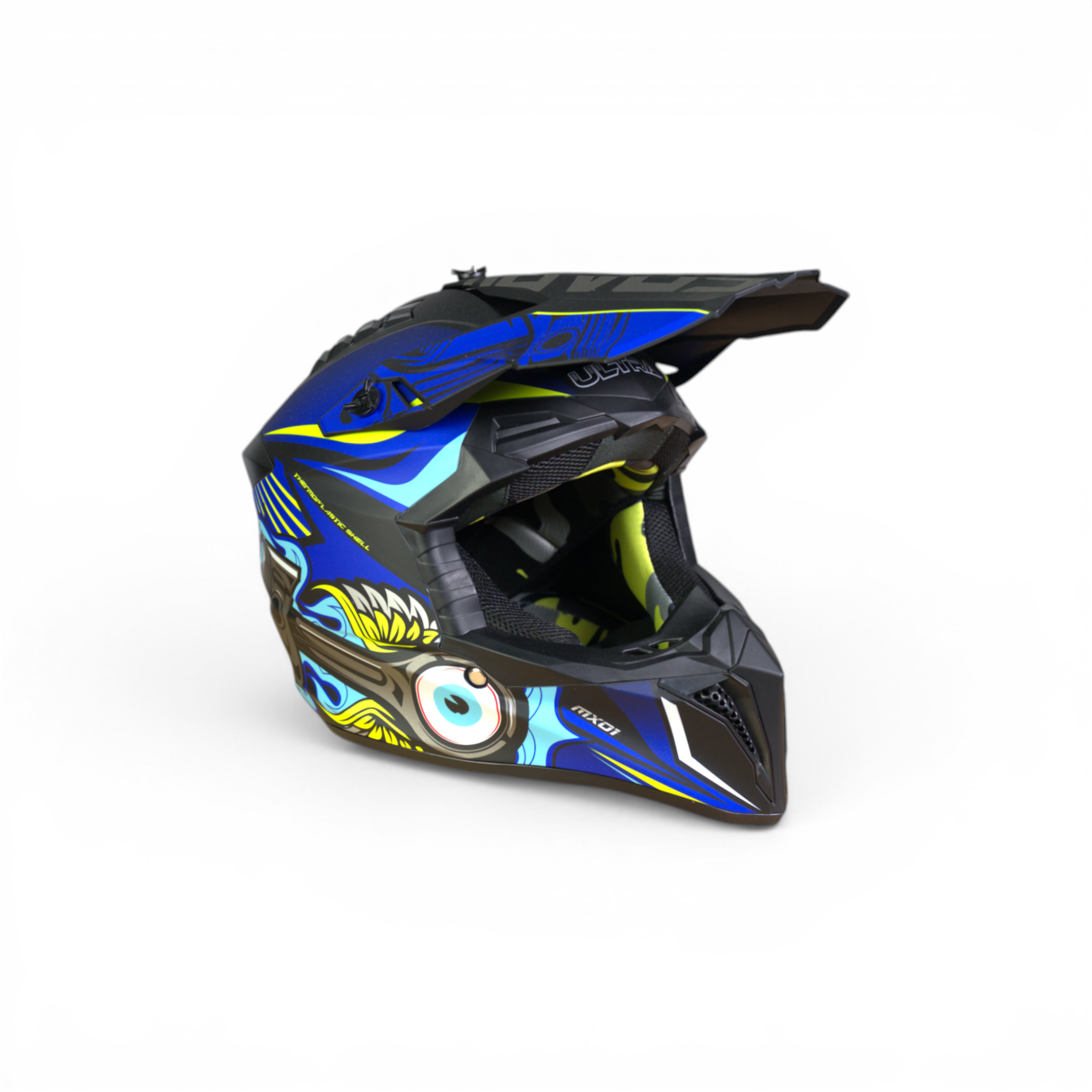 Ultra Pro Crosshelm – MX01 Racing Edition (Mat Zwart/Blauw/Geel)