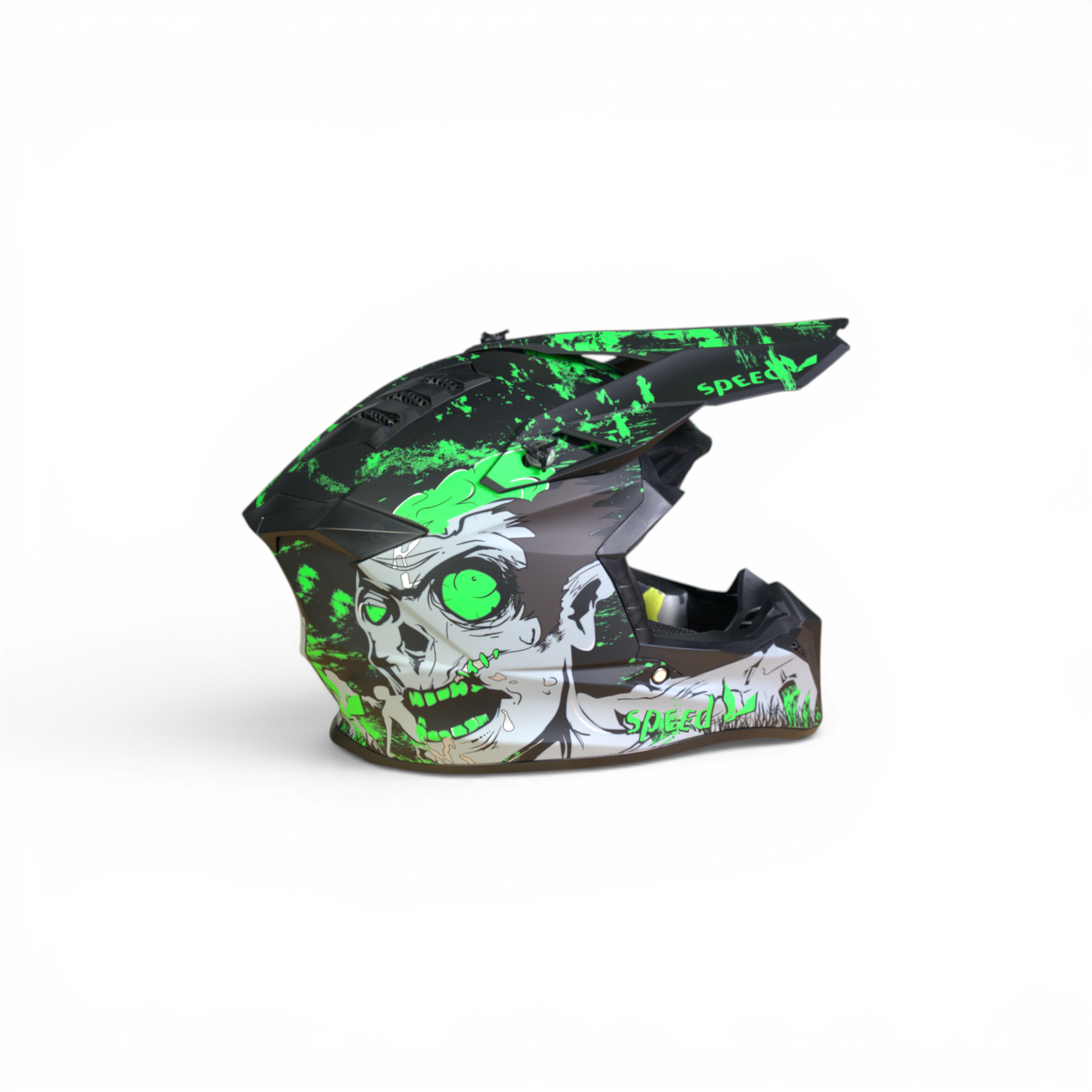 Speed Pro Crosshelm – Zombie Edition (Mat Zwart/Gifgroen)