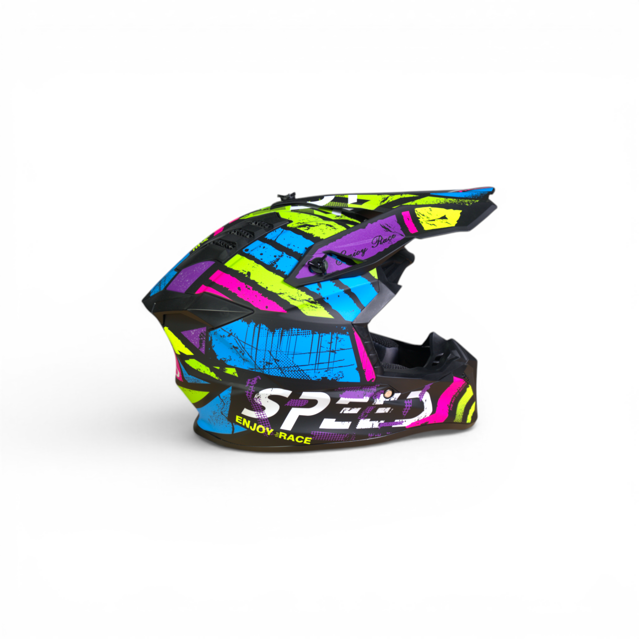 Speed Pro Crosshelm – Neon Edition (Multicolor / Mat Zwart)