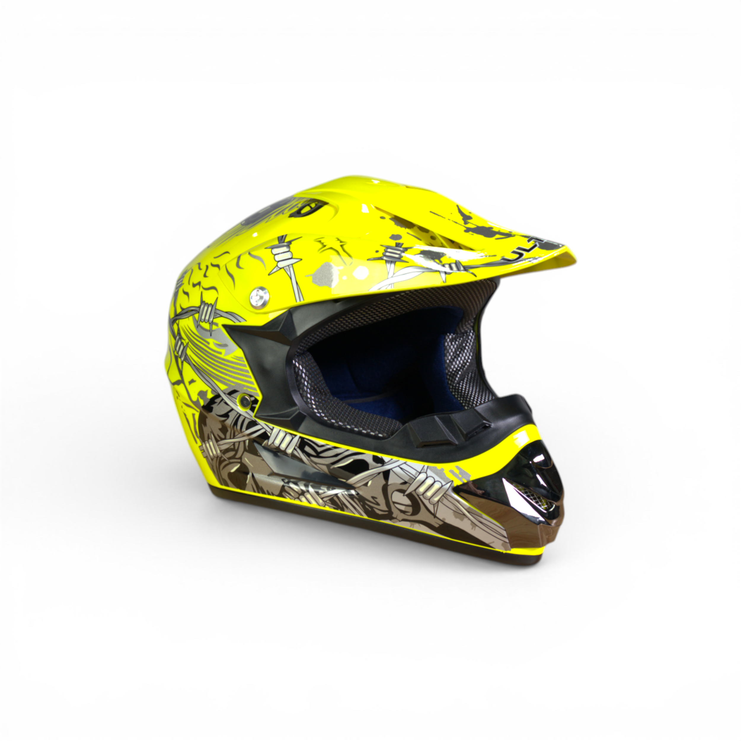 Pro Racing Crosshelm – Barbed Wire Edition (Neon Geel/Zilver/Zwart Gloss)