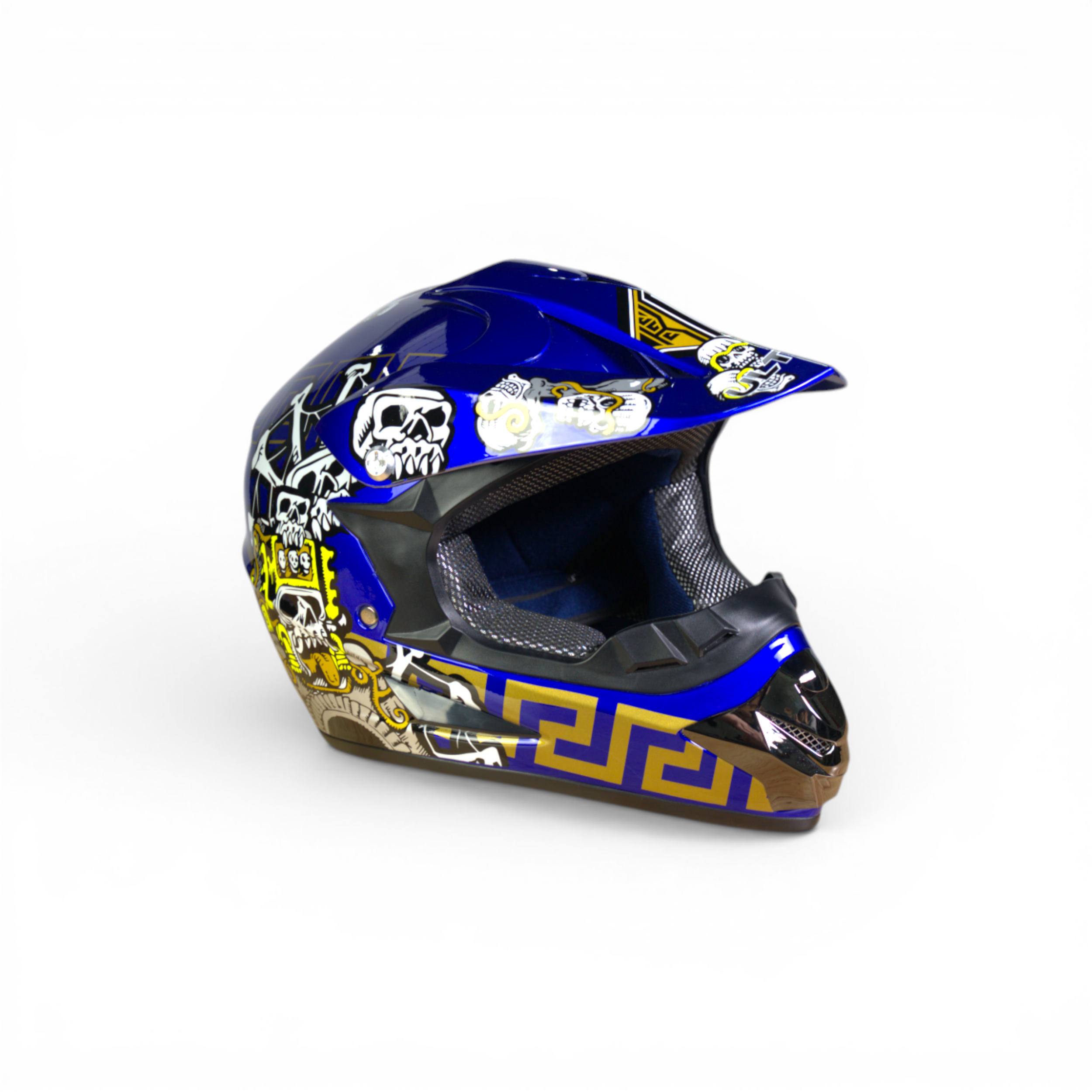 Pro Racing Crosshelm – Royal Skull Edition (Blauw/Goud/Wit Gloss)