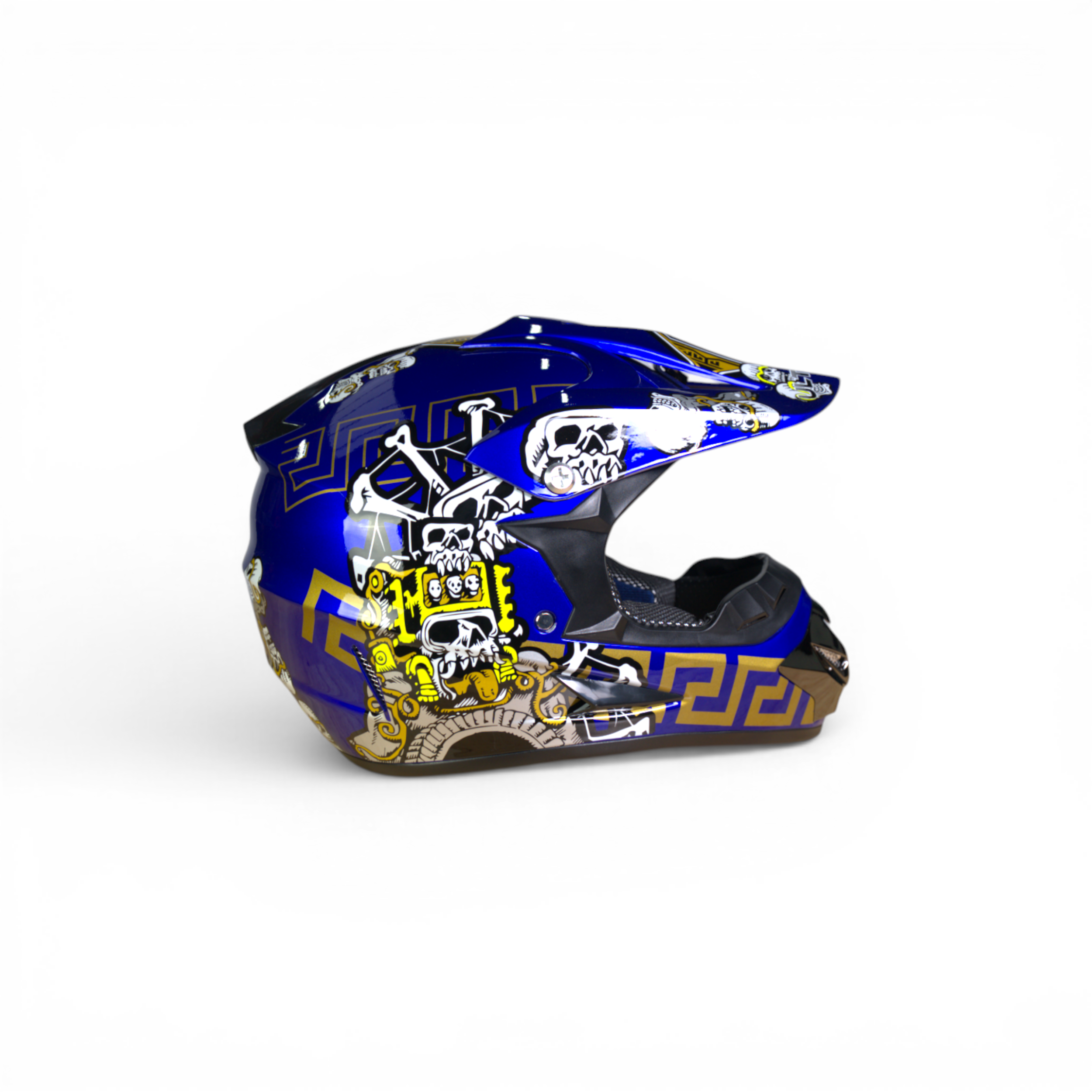 Pro Racing Crosshelm – Royal Skull Edition (Blauw/Goud/Wit Gloss)