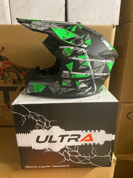 Ultra Motocross Motorcross Helm Stripes Black/Green