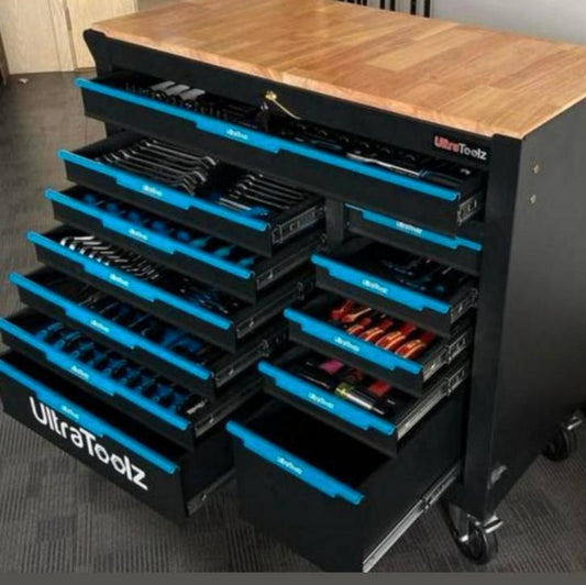 Ultratoolz Gereedschapswagen met houten blad 12 Lades 10 Gevuld
