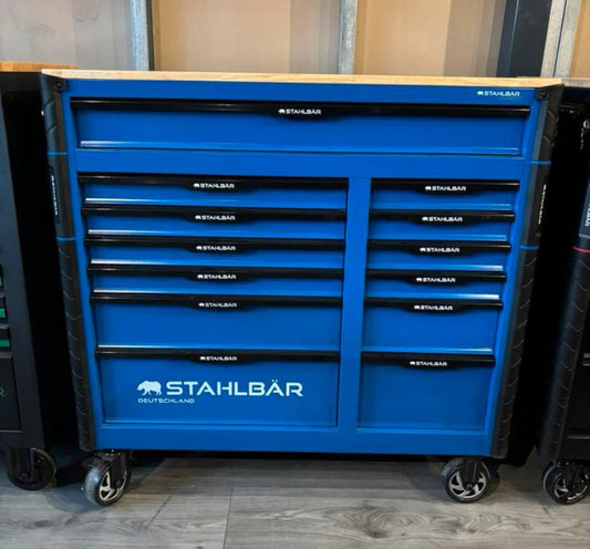 STAHLBÄR XXXL Houten Blad Gereedschapswagen 12 LADES Blauw