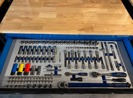 STAHLBÄR XXXL Houten Blad Gereedschapswagen 12 LADES Blauw