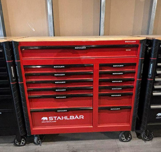 STAHLBÄR XXXL Houten Blad Gereedschapswagen 12 LADES Rood